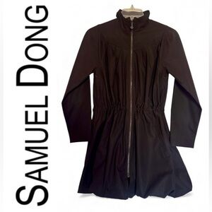 🆕 Samuel Dong Black Bubble Dress Trench Coat with Adjustable Strings. Size XS
